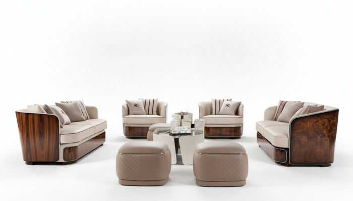Canapé 3 Sëtzer Beige Wunnzëmmer Modern Design Couchen Luxus Miwwelen Ledercanapé Nei