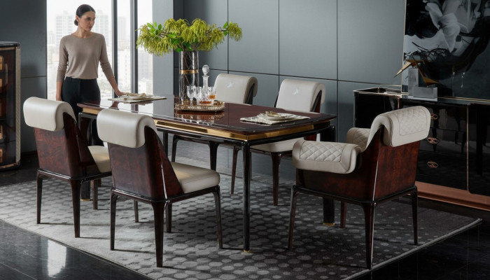 Iessdësch Braun Designer Dëscher Modernen Design Miwwelen Luxus Iesszëmmer