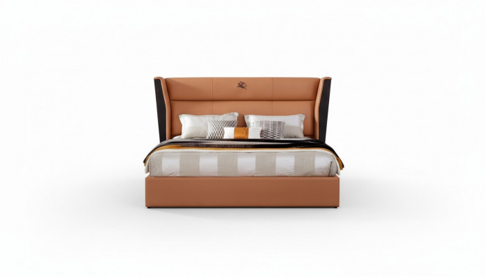 Bett Lieder Orange Schlofzëmmer Kreativ Modern Design Miwwelen Holz Luxus Better