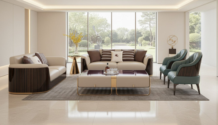 Sofa 3-Sëtzer Beige Moderne Design Couchen Lieder Sofas Nei Kreativ