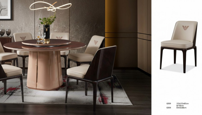 Lieder Luxus Beige Grupp Fauteuil Modernen Design Miwwel Iesszëmmer Holz 6 Still
