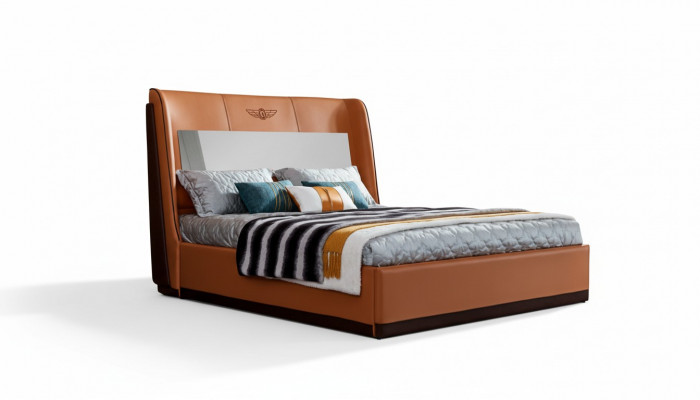 Bett 2 x Nuetsdësch Schlofkummer Orange Kreativ Modern Miwwelen Holz Luxus Better
