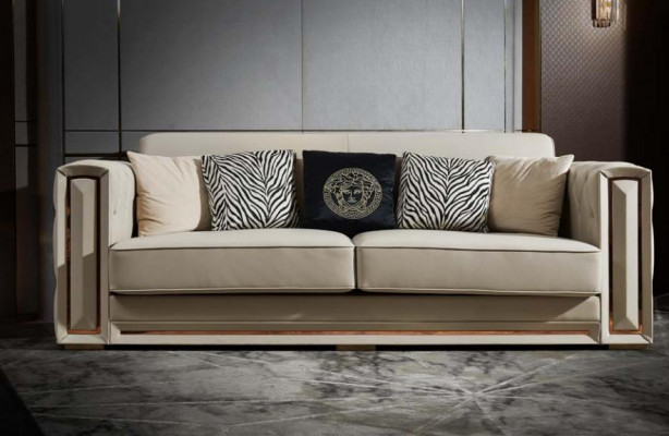 Chesterfield Sofa Beige Lieder Luxus Wunnzëmmer Design Couchen Polster