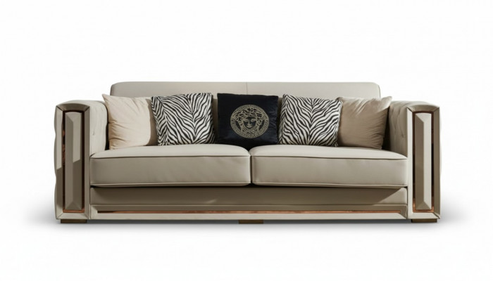 Chesterfield Sofa Beige Lieder Luxus Wunnzëmmer Design Couchen Polster