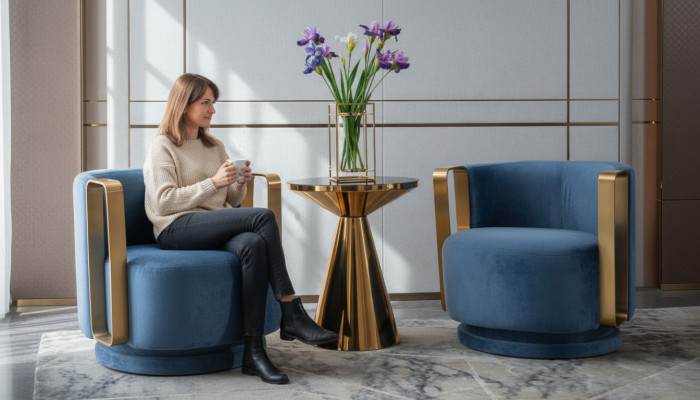 Fotell Blo Luxus Stoff Textil Wunnzëmmer Nei Kreativ Modern Design
