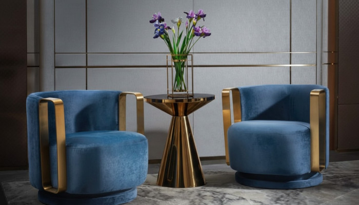 Fotell Blo Luxus Stoff Textil Wunnzëmmer Nei Kreativ Modern Design