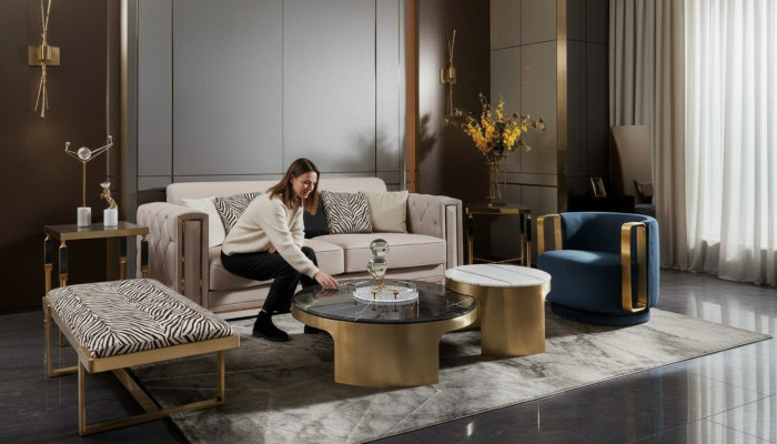 Duebele Couchdësch Schwaarz Wäiss Luxus Dësch Wunnzëmmer Kreativ
