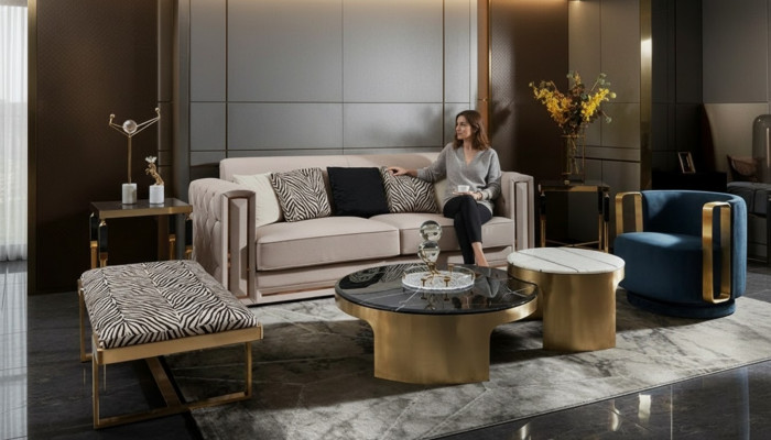 Hocker Zebra Wunnzëmmer Edelstol Neit Modern Design Miwwele Luxus