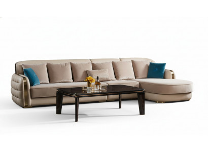 Ecksofa Lieder Beige Luxus Wunnlandschaft Canapé Eckgarnitur Sofas Miwwelen Design
