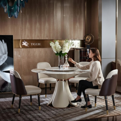 Iessdësch 4x Still Ronn Luxus Iessgeschir Design Grupp Iesszëmmer Miwwelen 5 Deeler.