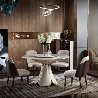 Iessdësch 4x Still Ronn Luxus Iessgeschir Design Grupp Iesszëmmer Miwwelen 5 Deeler.