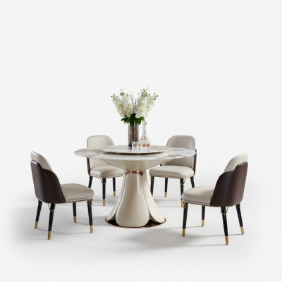 Iessdësch 4x Still Ronn Luxus Iessgeschir Design Grupp Iesszëmmer Miwwelen 5 Deeler.