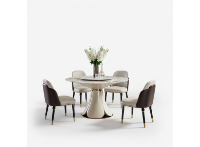 Iessdësch 4x Still Ronn Luxus Iessgeschir Design Grupp Iesszëmmer Miwwelen 5 Deeler.