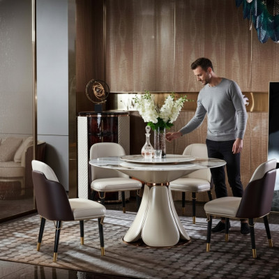 Iessdësch 6x Still Iesszëmmer Lieder Dësch Stull Ronn Modern Design Miwwelen