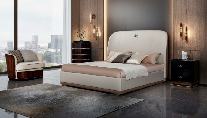 Bett Crème Lieder Holz Schlofzëmmer Liederbett Modern Design Miwwelen Luxus