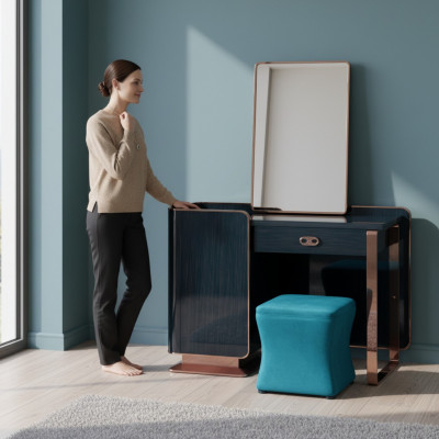 Schminktisch Hocker Holz Textil Schlofzëmmer Kreativ Modern Design Miwwelen Luxus