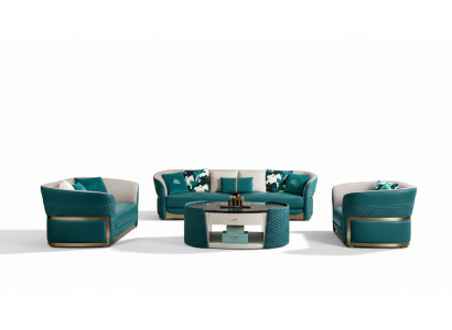 Sofagarnitur Chesterfield Gestofft Sofa Couch 3+1 Garnitur Lieder Textil Stoff