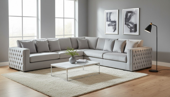 Eckcouch Sëlwer Canapé Eckgarnitur Polster Wunnlandschaft Samt Stoff Miwwel Design
