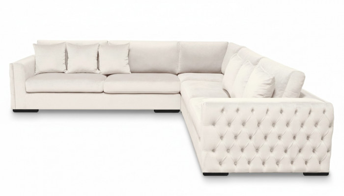 Crème Ecksofa Eckgarnitur Polster Samt Stoff Miwwel Design Wunnlandschaft Couch