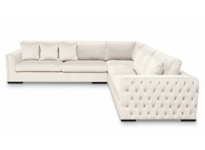 Crème Ecksofa Eckgarnitur Polster Samt Stoff Miwwel Design Wunnlandschaft Couch