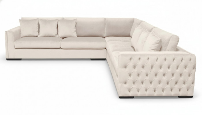Wunnzëmmerbesofa beige Eckcouch Polstersetzung Samt Miwwel Design Stoff Nei