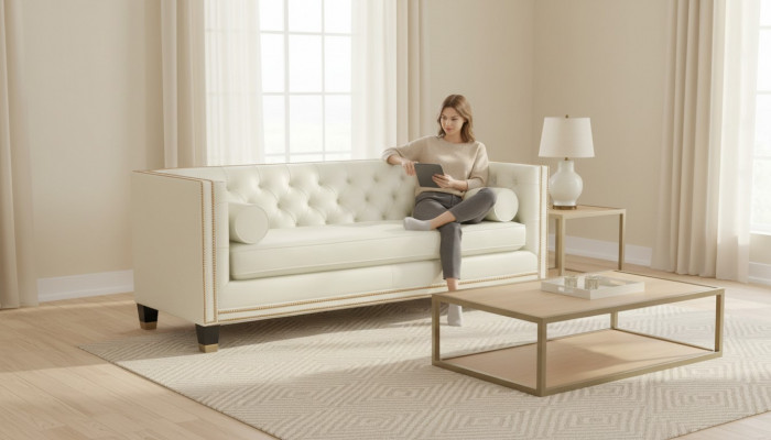 Beige Chesterfield Sofa Miwwelen Lieder Wunnzëmmer Modern Design Canapéë Sofen Nei