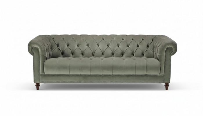Salbeigréng Dräisëtzer Stoff Wunnzëmmer Design Polster Sofa Sofas Chesterfield