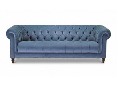 Hellblo Bauwen Dräisëtzer Stoff Chesterfield Design Couchen Polstersofae Original Nei