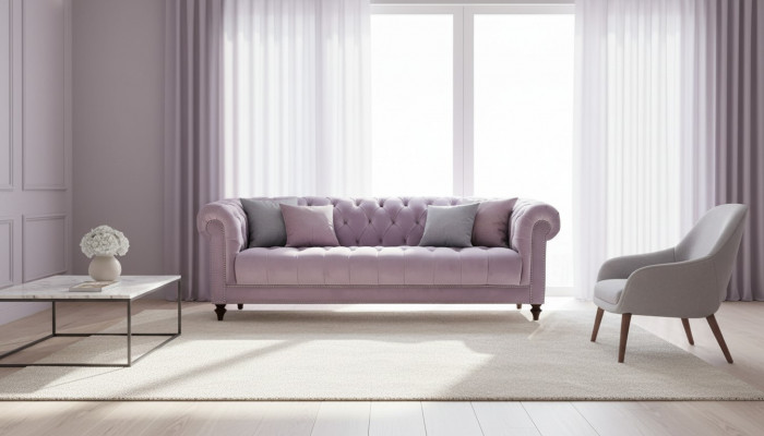 Lila Dräisëtzer Stoff Chesterfield Design Couchen Polster Sofas Original Samt