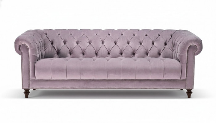 Lila Dräisëtzer Stoff Chesterfield Design Couchen Polster Sofas Original Samt