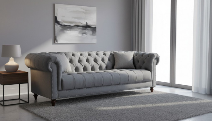 Dreisëtzer Gro Stoff Wunnzëmmer Design Couchen Polstersofa Sofas Chesterfield