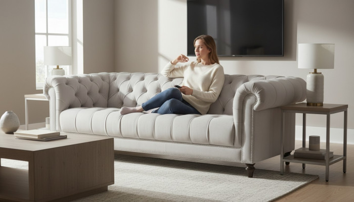Sëlwer Dräisëtzer Stoffer Design Canapéë Këssen Sofae Original Chesterfield Nei