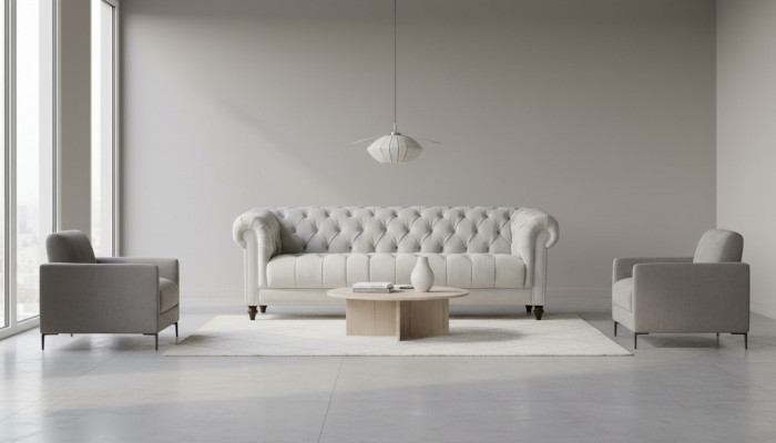 Sëlwer Dräisëtzer Stoffer Design Canapéë Këssen Sofae Original Chesterfield Nei