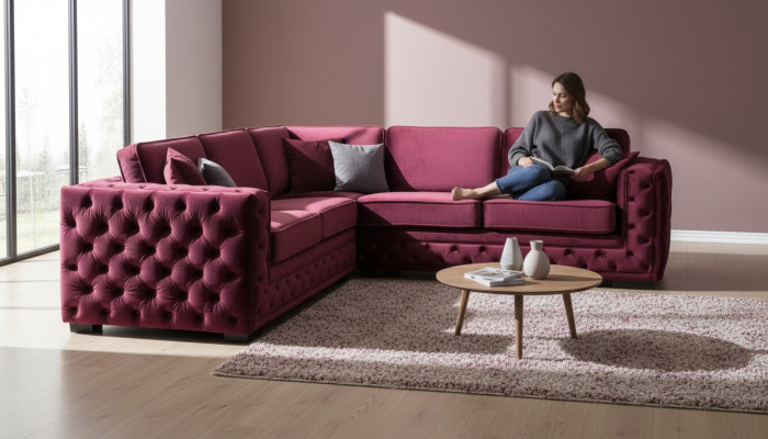Lila Chesterfield Couch Luxus Samt Stoff Couchen Sofa Set Knäpper Polster Neien
