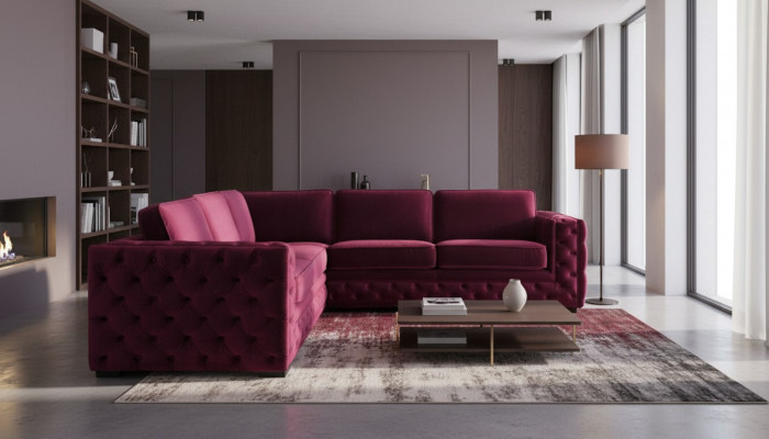 Lila Chesterfield Couch Luxus Samt Stoff Couchen Sofa Set Knäpper Polster Neien