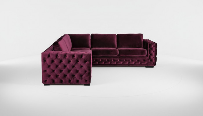 Burgund Eckcouch Chesterfield Samt Stoff Miwwel Nei Wunnzëmmer Modern Design Sofa