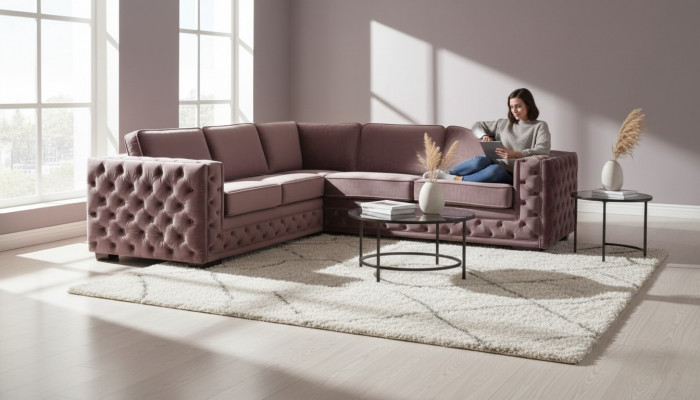 Eckcouch a Rosa Samt Wunnlandschaft Sofa Eckgarnitur Polster Altrout Miwwelen Design