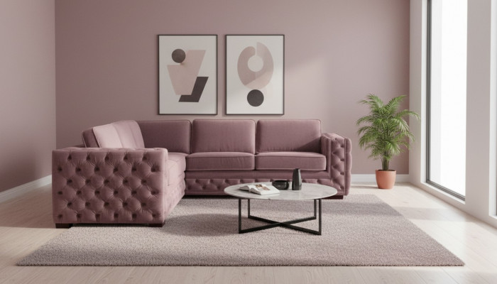 Eckcouch a Rosa Samt Wunnlandschaft Sofa Eckgarnitur Polster Altrout Miwwelen Design