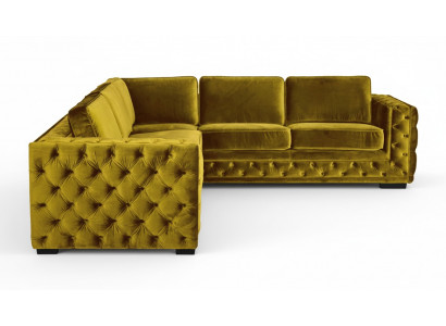 Chesterfield Samett Ecksmonni Sofa Couch Polstereckgarnitur Wunnzëmmer Couchen Giel