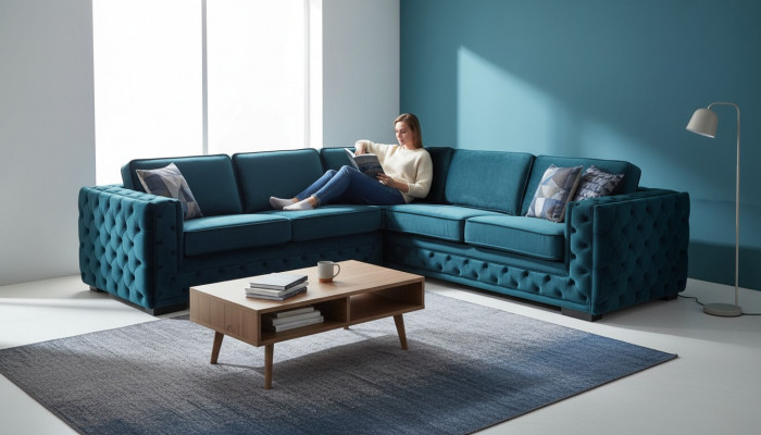 Gréng Ecksofa Wunnlandschaft Couch Eckgarnitur Polster Miwwelen Design Chesterfield