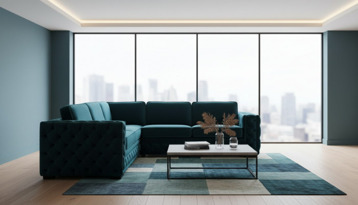 Gréng Ecksofa Wunnlandschaft Couch Eckgarnitur Polster Miwwelen Design Chesterfield