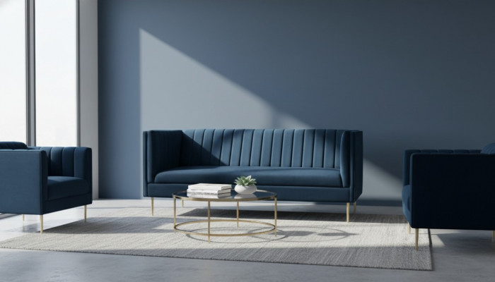Zwee-Sëtz-Sofa Sofasen Textil Marineblo Reparatur Stoft Wunnzëmmer Design Canapéen Këssen