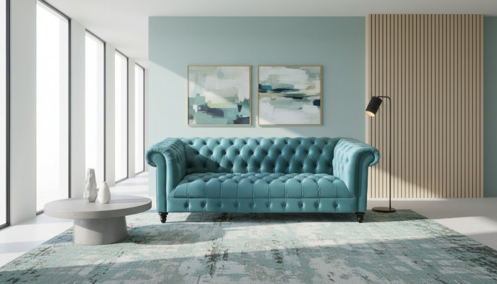 Türkis Chesterfield Wunnzëmmer Modern Design Couchen Sofa Kreativ Miwwelen Stoff