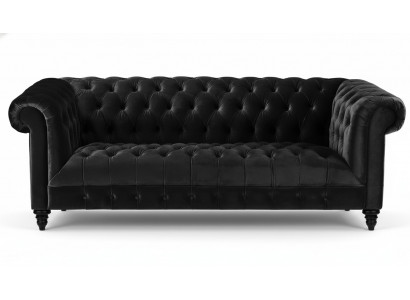 Schwaarz Samett Canapé Luxus Polster Chesterfield Miwwelen Sofa mat Knäpper Dräisëtzer