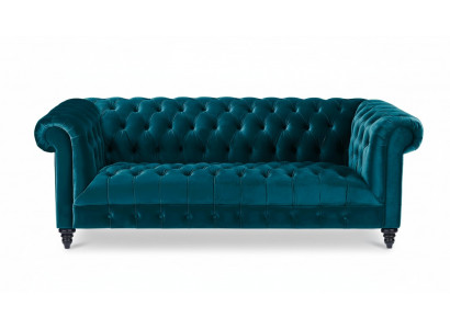 Chesterfield türkis Samt Canapé Luxus Polstermöbel Dräisëtzer Sofa mat Knäppercher