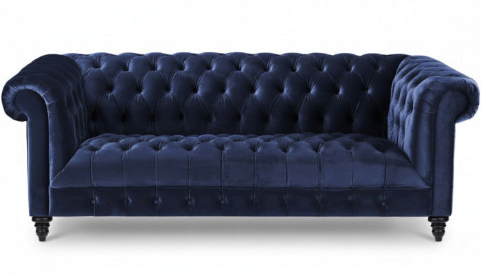 Marinebloën Dräisëtzer Stoff Chesterfield Design Couche Polstersofa 220cm Neit