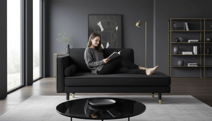 Chaiselongue Kreativ Miwwelen Neit Wunnzëmmer Modern Design Schwaarzt Sofa