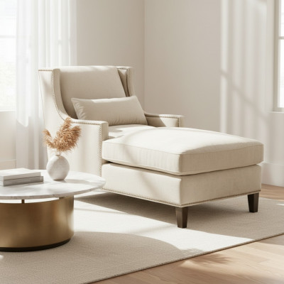 Chaiselongue Léin Miwwel Ottoman Wuonzëmmer Design Canapé Beige Stoff Léin