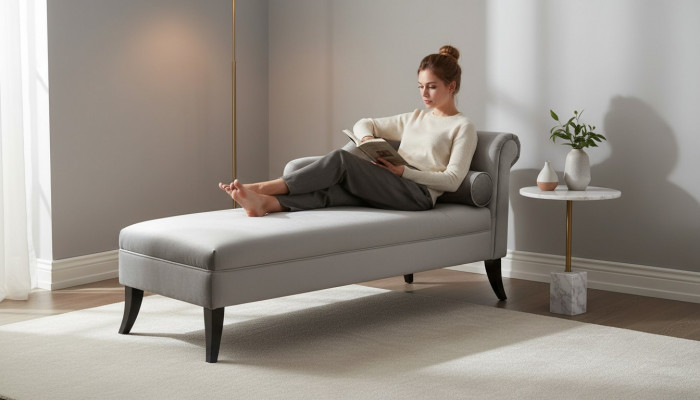 Chaiselongue Kreativ Miwwelen Wunnzëmmer Modern Design Canapé Stoff Sëlwer