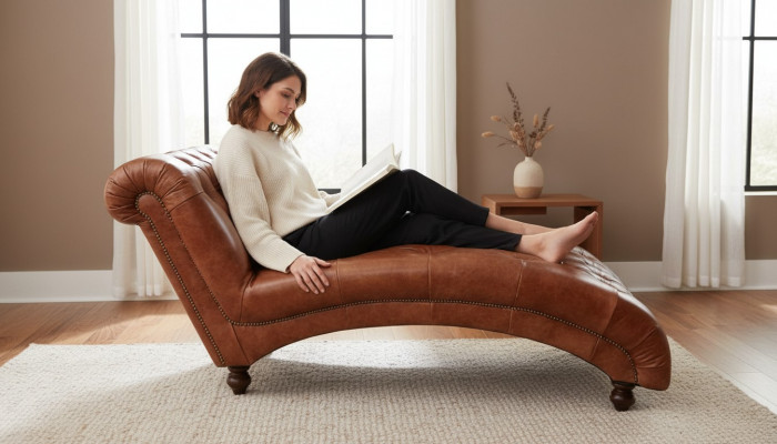 Chesterfield Braun Chaiselongue Miwwel Liege Wunnzëmmer Modern
